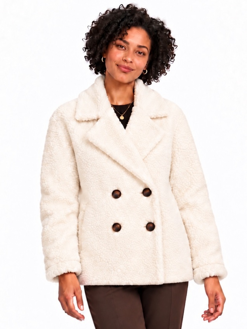 Pretty Garden SZ M Cream Sherpa Double-Breasted Teddy Coat/Bust 44”